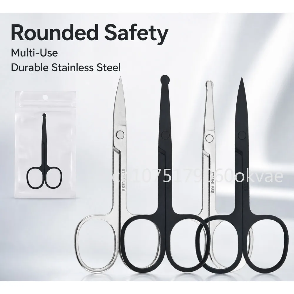 Stainless Steel Nose Hair Trimmer Scissors Round Tip Grooming Tool for Eyebrows Eyelashes Facial Hair Removal Precision Beauty