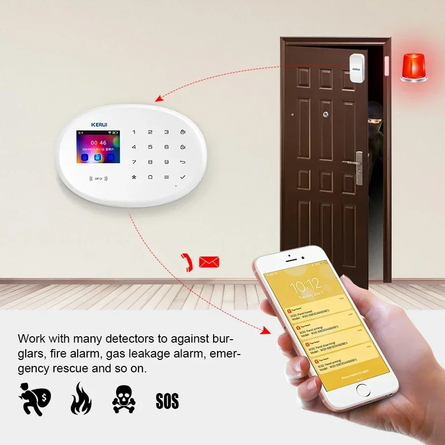 KERUI W202 GSM WIFI Tuya Smart Alarm System Home Security Color Screen 5MP Camera PIR Detector Door Sensor Wireless Alarm System