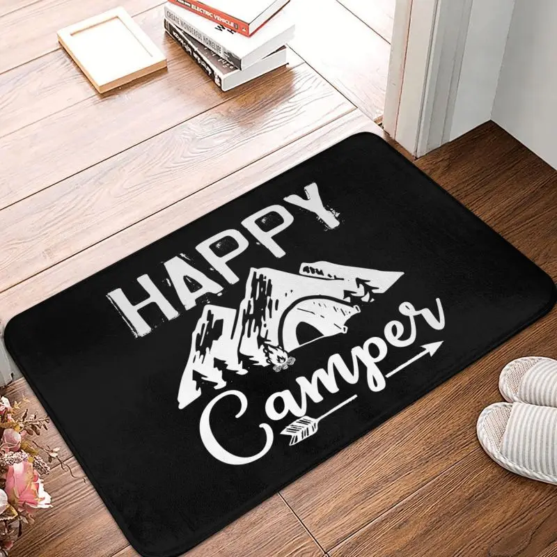 Happy Camper Camping Front Door Floor Entrance Mat Indoor Mountain Camp Bath Kitchen Doormat Garage Carpet Rug Footpad