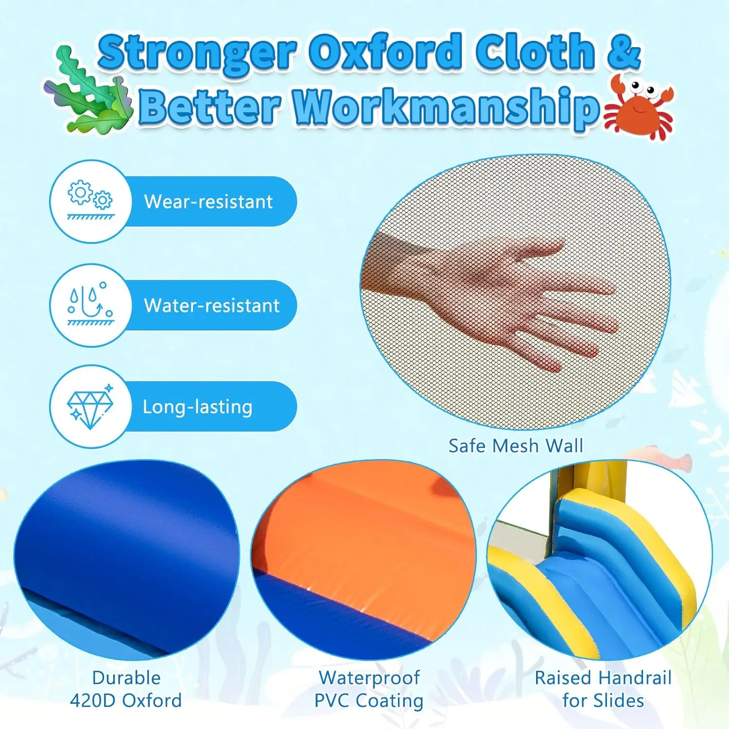 Nadmuchiwana zjeżdżalnia wodna z dmuchawą 735w, Park wodny z Bounce House o tematyce oceanicznej z basenem z piłkami i pluskiem, wewnętrzne dmuchane Cas na zewnątrz