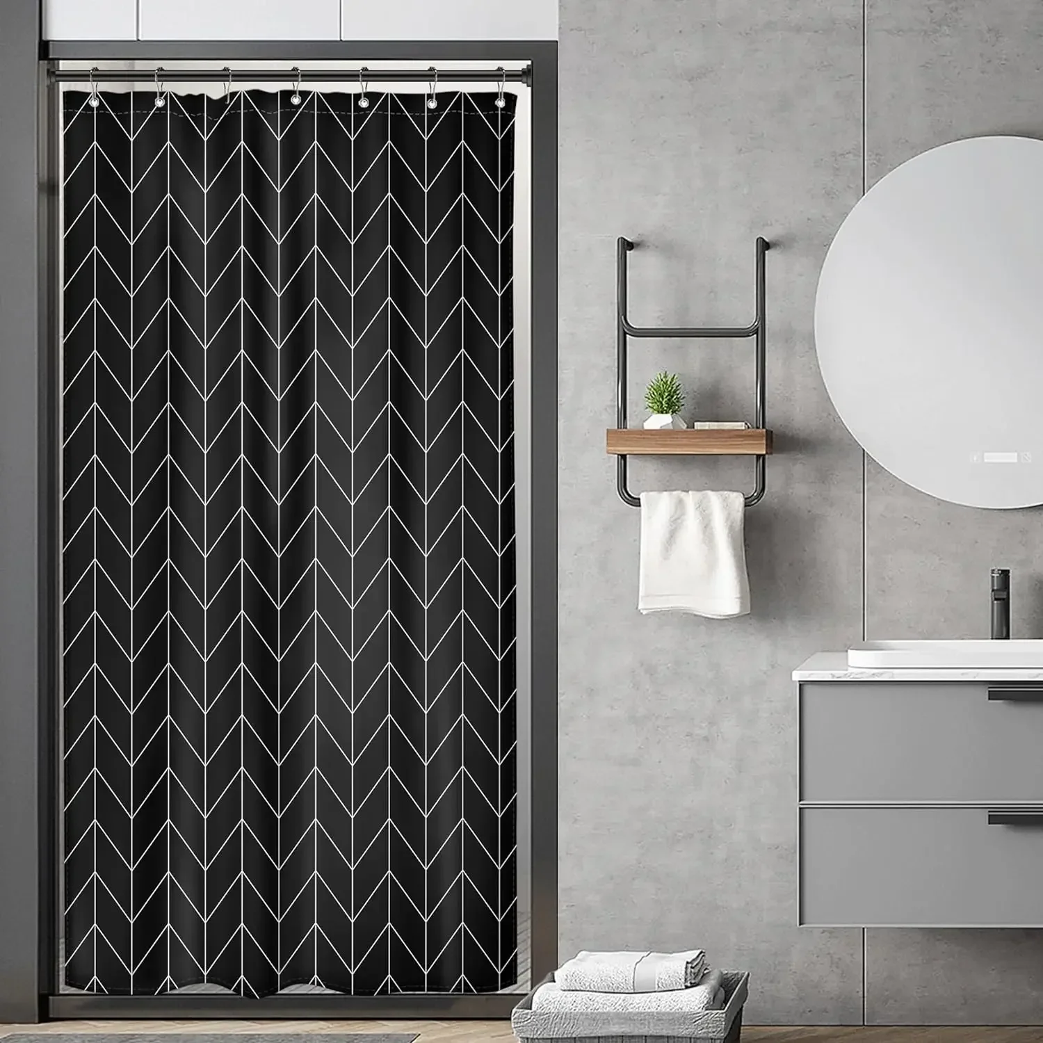 Modern Geometric Shower Curtain with Abstract Black and White Lines Minimalist Curves Bohemian Minimalist Bathroom Decoration