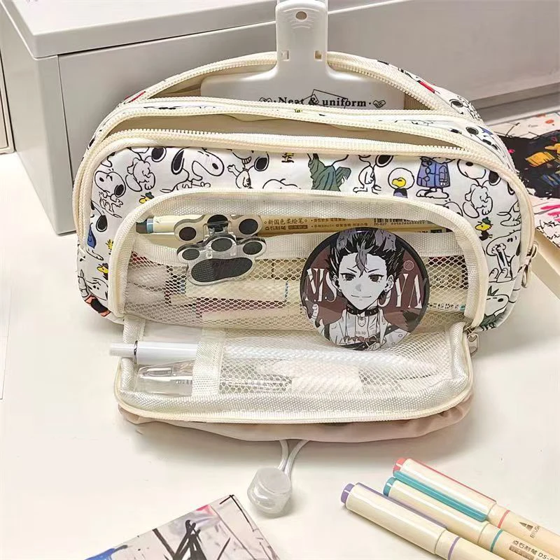 Snoopy Pencil Case Drawstring Cartoon Pen Bag Large Capacity Women Students Girls School Stationery Storage Kids Kawaii Pen Box