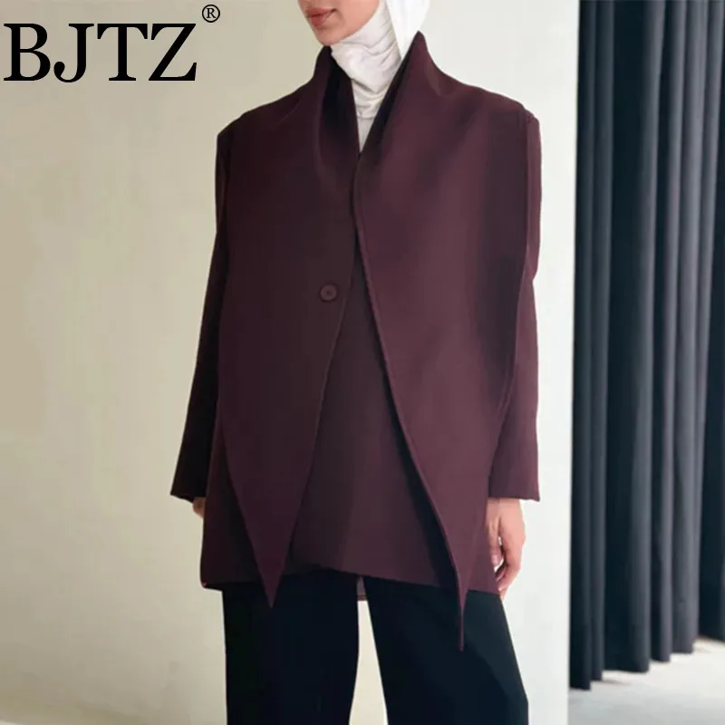 

BJTZ Women's V-neck Blazer Long Sleeve Patchwork Button Slimming Blazer Female Fashion New Solid Spliced Scarf Streetwear