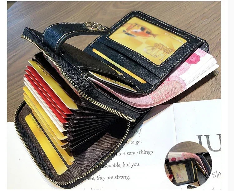 Women Canvas Genuine Cow Leather Short Wallet Card Holder Fashion Money Clip Coin Purse Money Clip Houndstooth Small Wallet 7Z