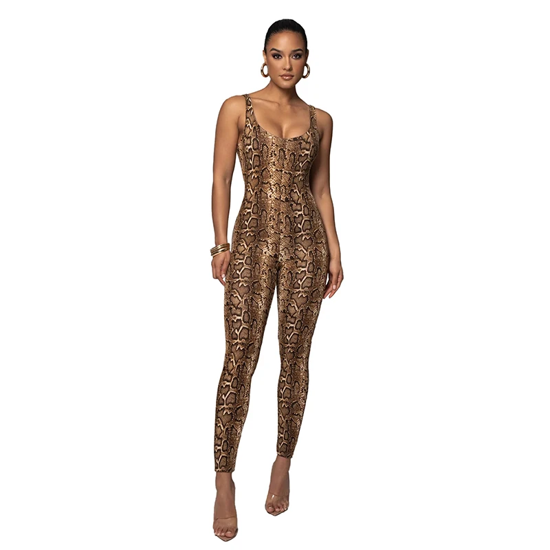 Sexy Sling Sleeveless Backless Snake Print/Leopard Print Jumpsuit for Women Skinny Fashion Nightclub Party Wear Sexy Streetwear