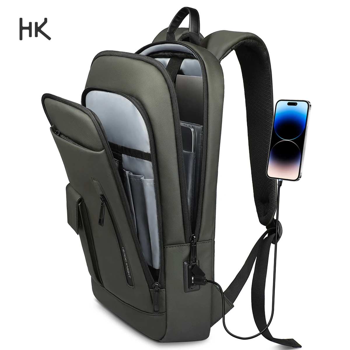 HK سليم حقيبة ظهر للأعمال مقاوم للماء 15.6 ''حقيبة كمبيوتر محمول متعددة الوظائف حقيبة مدرسية السفر العمل على ظهره مع منفذ USB حقيبة الظهر اليومية #1