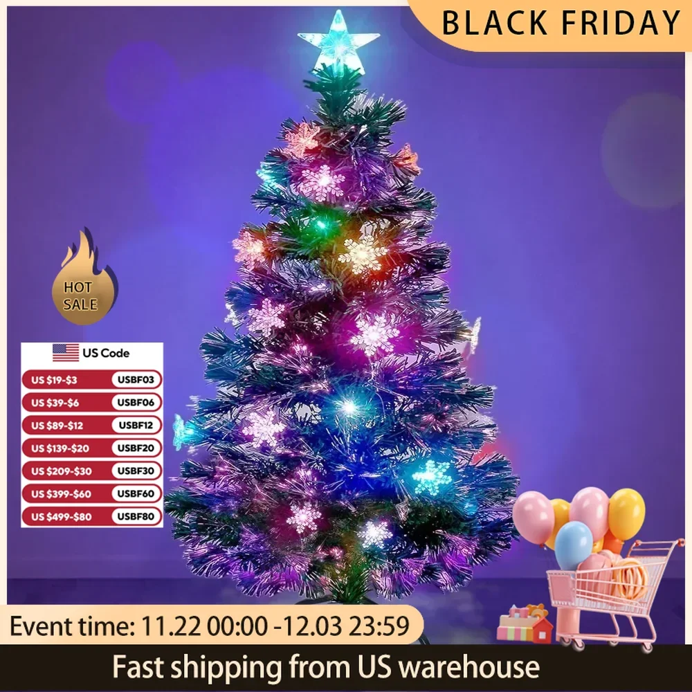 Christmas Tree 4FT Artificial  Multicolor LED Lights, Snowflakes Top Star, Lighted Christmas Tree Holiday Home Christmas Tree