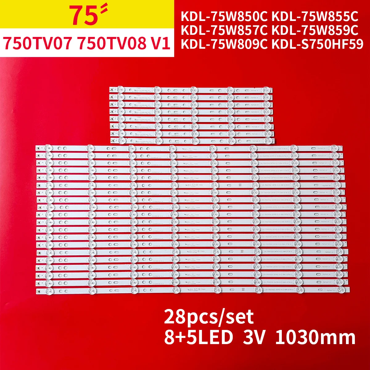 conjunto de tira conduzida luz de fundo para sony 75 tv kdl75w850c kdl 75w855c kdl 75w857c kdl 75w859c kdl 75w809c kdl s750hf59 750tv07 28 pcs 01