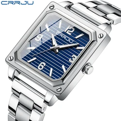 CRRJU Men Watch Business Waterproof Square Quartz Wristwatch Luminous  with Date Stainless Steel