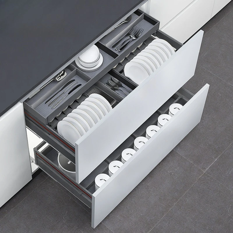 Kitchen Basket Cabinet Dish  Aluminum Alloy Double-layer Drawer Seasoning  Cabinet Inside Drawing Dish
