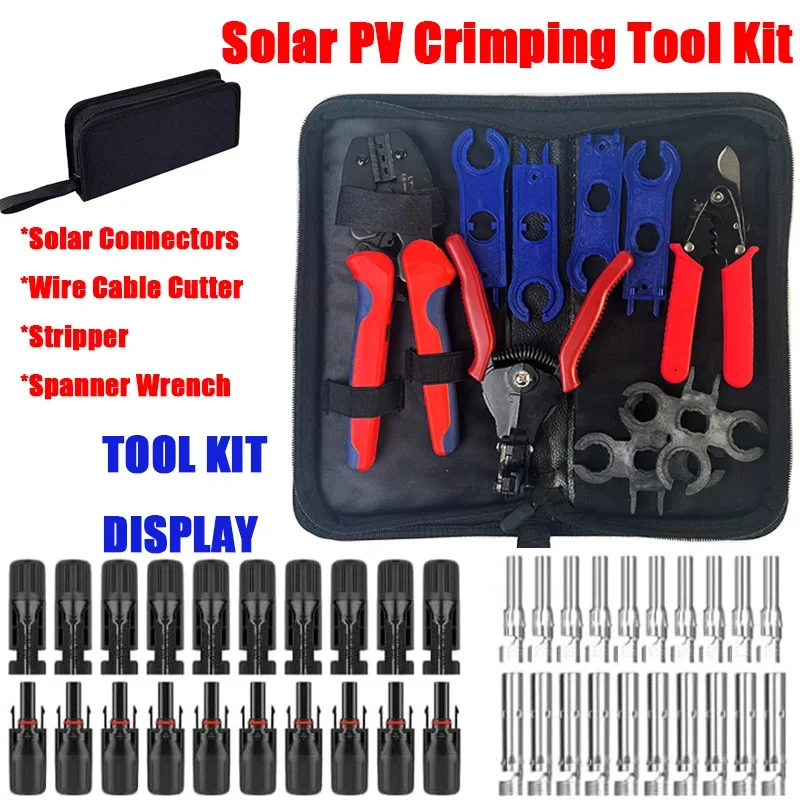 Solar Crimping Tools Kit For 2.5/4.0/6.0mm2 Solar Panel Photovoltaic Cable Wire Cable Cutter,Stripper,Spanner Wrench,Connector