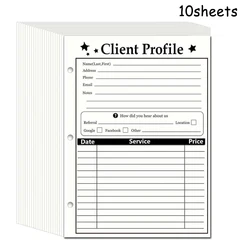 10sheets client information card, 3 hole client information card for stylists, salons, spas, hair salons