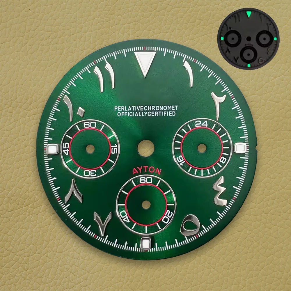29.5mm S Logo Panda Arab DTN Dial Fit VK63 Movement Green Luminous High Quality Watch Modification Accessories