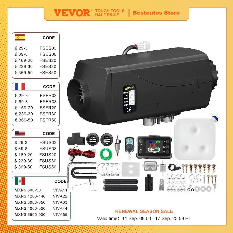 VEVOR 5KW Car Heater 12V Air Diesel Heater for Bus Auto Boats Yacht Motorhome Trailer Trucks RV 5000W Air Diesel Parking Heater