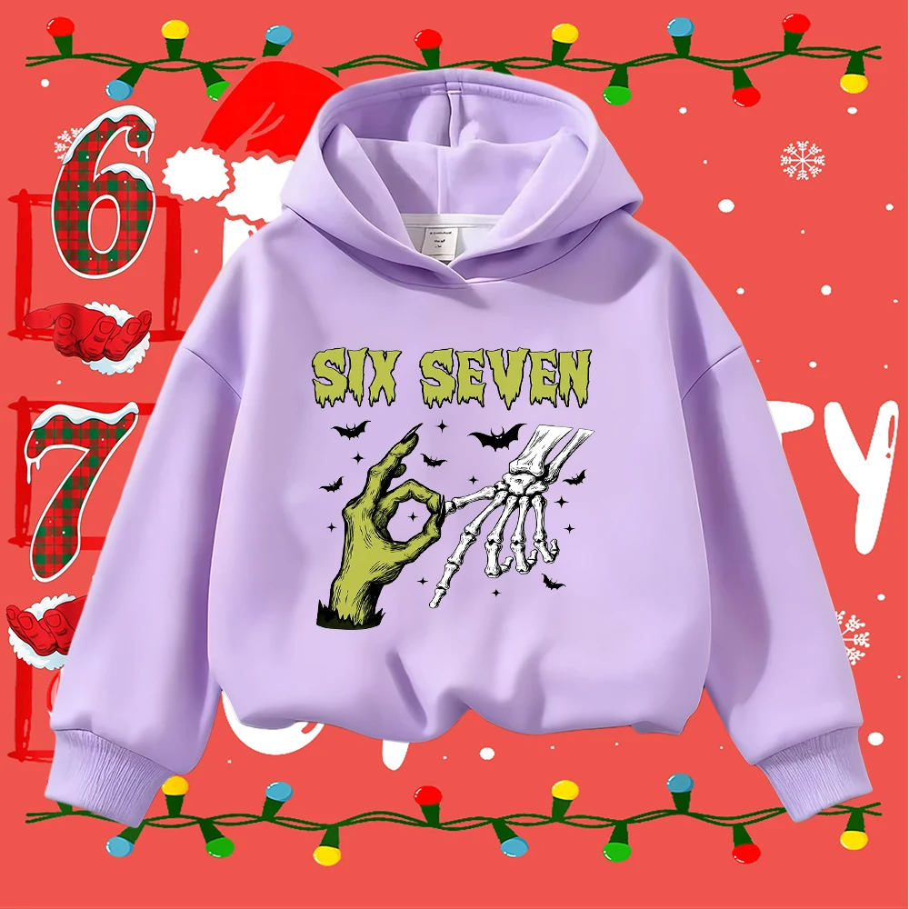 Sudadera navideña para niños 67 monstruo esqueleto estampado a mano niños pequeños niñas Casual manga larga Halloween Navidad jersey Top