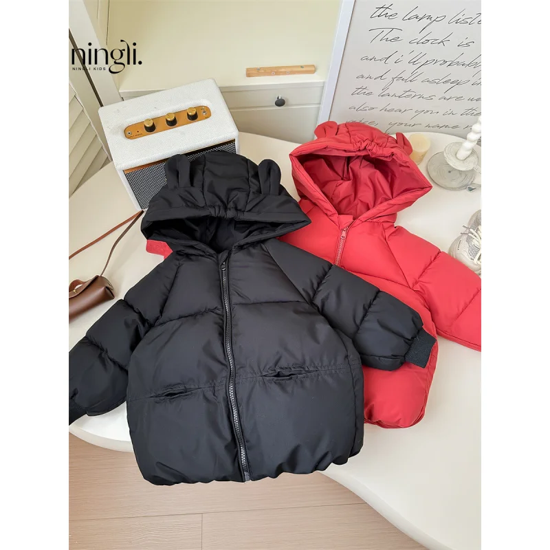 

Children's down and Wadded Jacket Winter New Men's and Women's Thickened Children Hooded Coat Versatile Cotton-Padded Jacket Tre