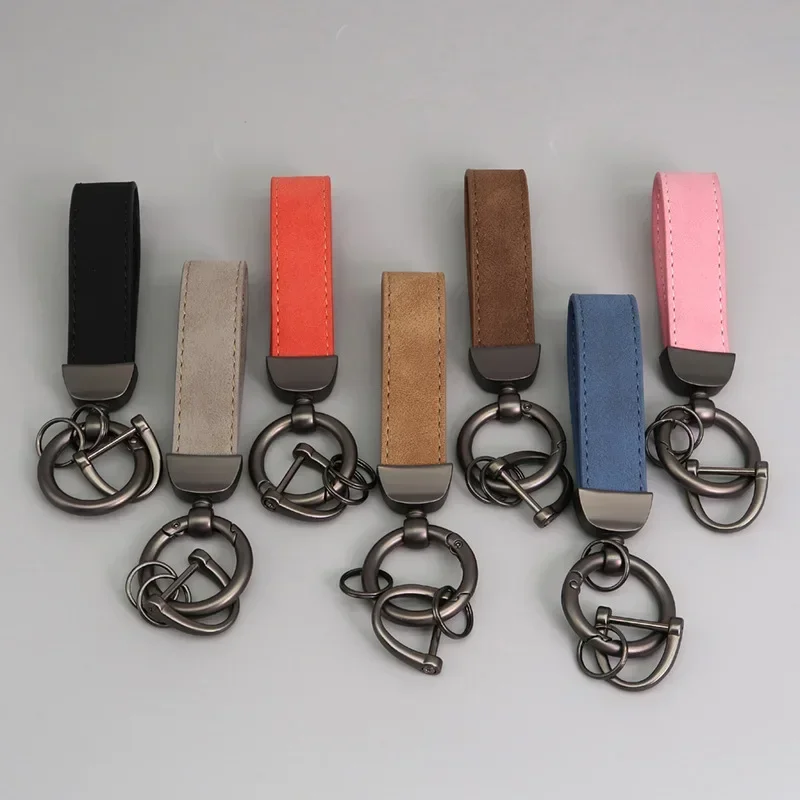 New Wholesale Suede Car Keychain Hardware Anti Loss Keyring Ring Can Imprint Logo Leather Key Chains