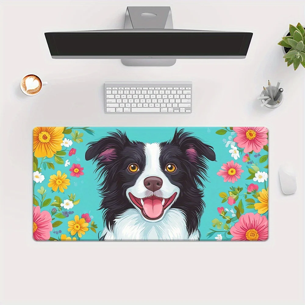 Border Collie Dog Floral Extra Large Mouse Pad Non-Slip Rubber Desk Mat for Office Gaming