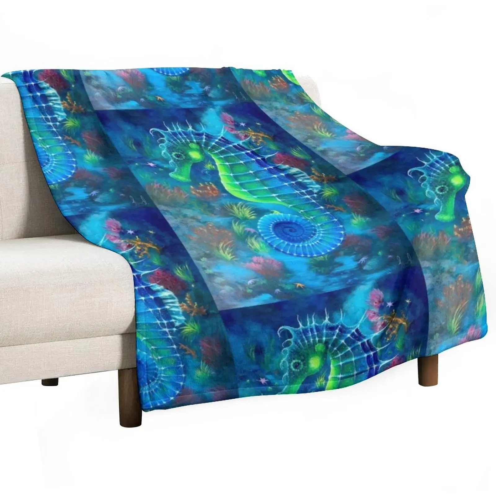 

Seahorse Throw Blanket Quilt Furry Sofa Flannel Blankets