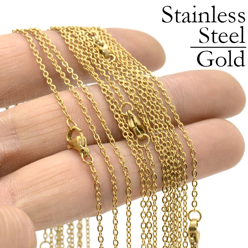 50 x Stainless Steel Necklace Gold Color for Jewelry Making Wholesale Tarnish Free Stainless Steel Chain Necklace for Women Men