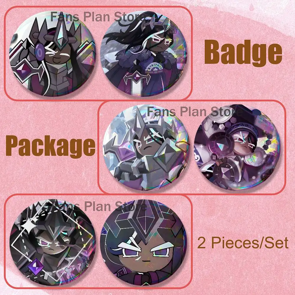 Dark Cacao Cookie K-Kingdom Brooches For Backpack Accessories 25,32,44,58,75mm Round Enamel Pins 2-piece Set Cartoon Anime Badge