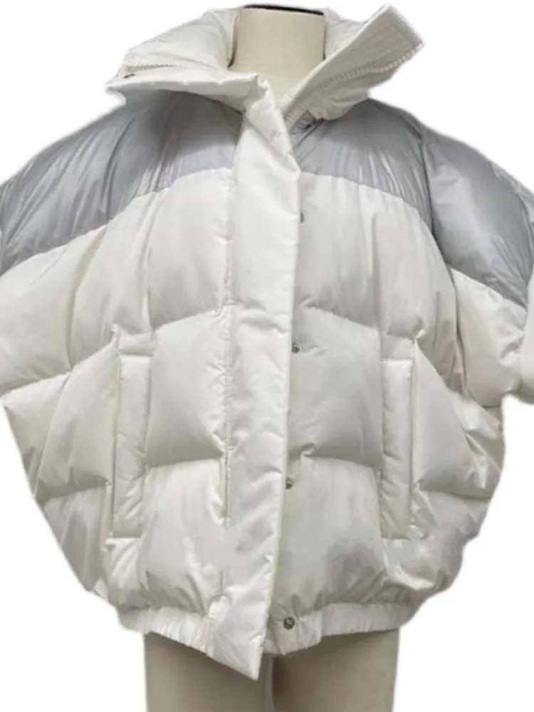 new bat short-sleeved fluffy thickened loose white down jacket women