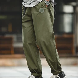 Maden Adjustable Straight Leg Drawstring Pants for Men Woven Outdoor Loose Casual Pants 3D Rubber Badge Male Mid-waist Trousers