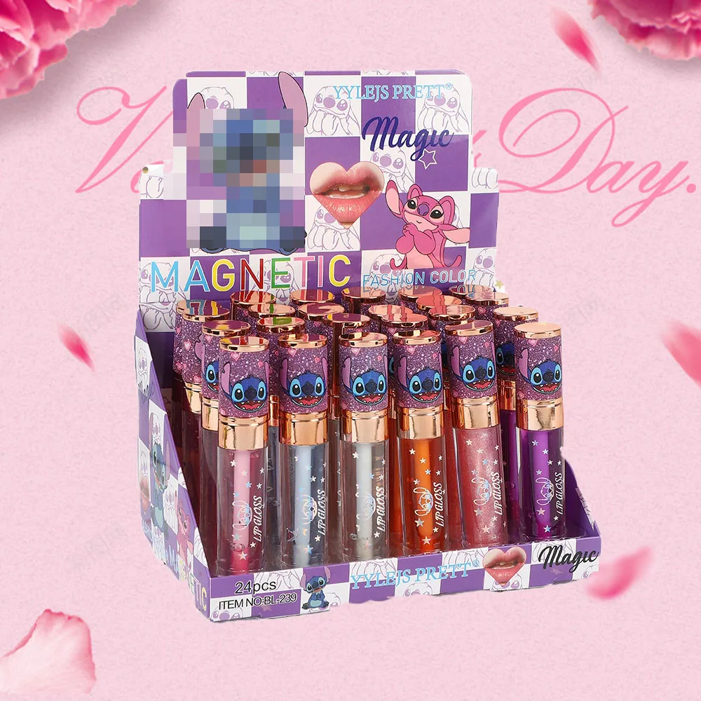 24 ชิ้นน่ารักการ์ตูน Shiny Lip Oil ชุดลิปกลอสผู้หญิงกันน้ํา Long Lasting Natural Moisturizing Lips แต่งหน้าของขวัญ Party