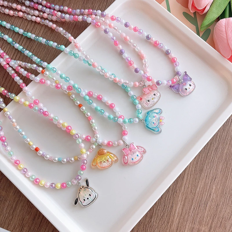 การ์ตูน Sanrio สร้อยคอ Kawaii เด็กน่ารักการ์ตูนเรซิ่น Kuromi Cinnamoroll Melody Pochacco Neckchain สาวของขวัญวันเกิด