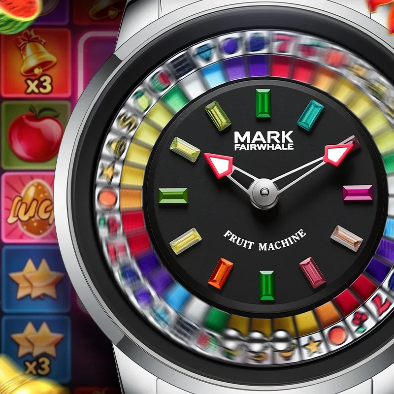 MARK FAIRWHALE 5086 Competition Sports Colorful Diamonds Rotating Dial Quartz Watch Stainless Steel Waterproof Watch for Man