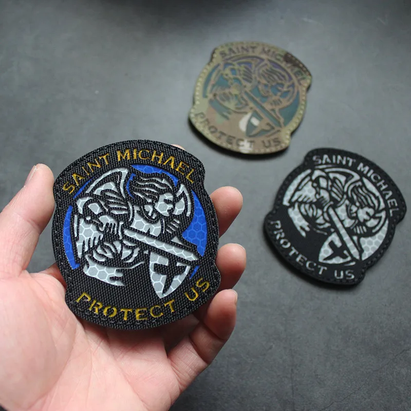 Saint Michael Archangel Reflective Patches for Clothing Hook and Loop Tactical Military Backpack Band Patches Wappen Stickers