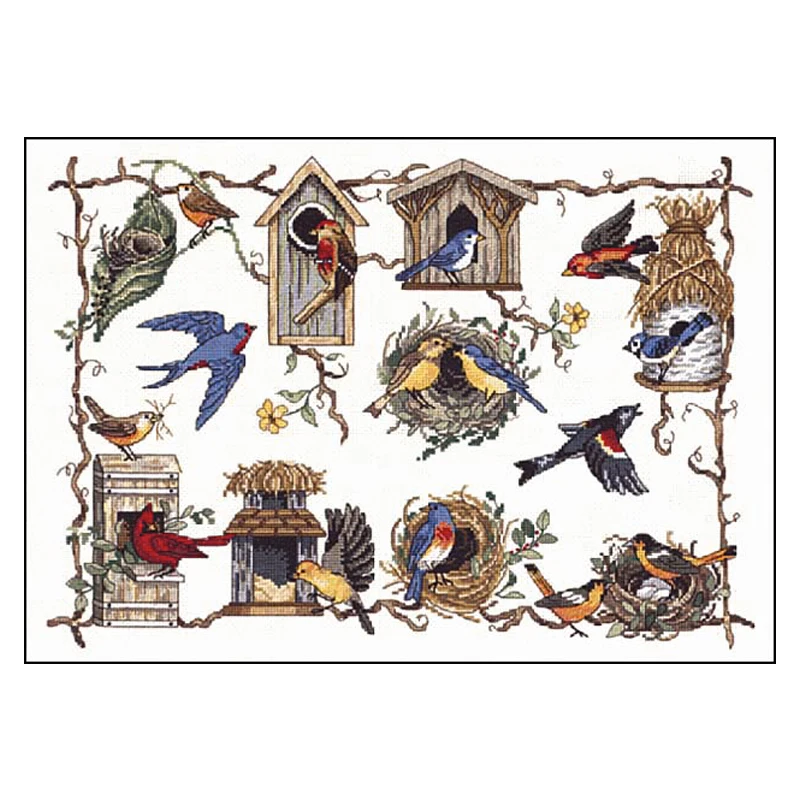 11/14/16/18/22/25/28ct  Cute Lovely Counted Cross Stitch Kit Bird's nest Bird House Birds for all Seasons Dim 03810