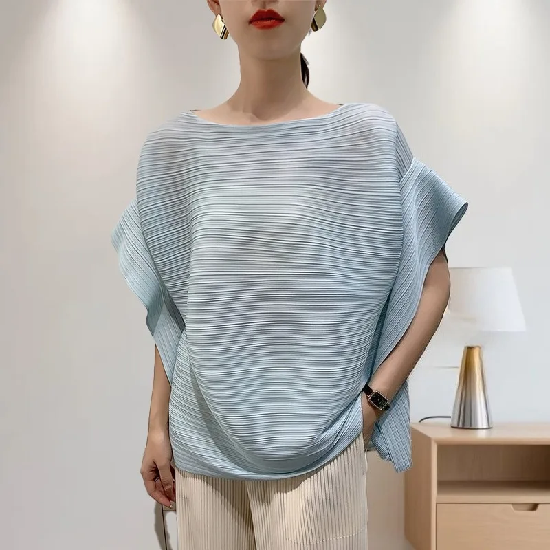 2025 Summer T-shirt  Comfortable Casual Loose Pleated Top Women Short Sleeve Slim Commuter Office Clothes Wrinkle-Free
