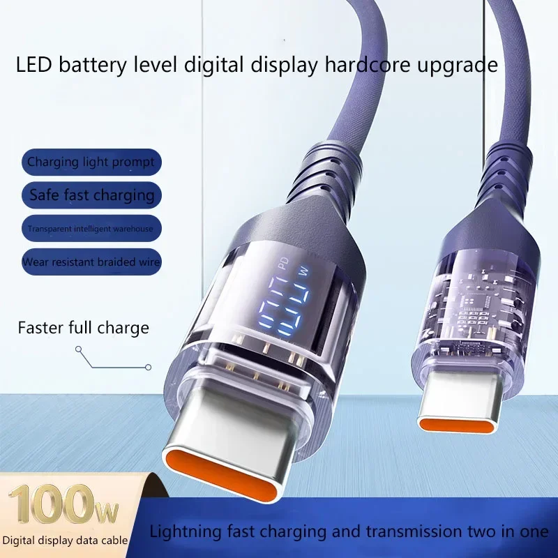 

2026 100 Вт 5A USB C to Type C Кабель для iPhone 17 16 15 Pro Max для Samsung S22 S24 Xiaomi Светодиодный дисплей Шнур зарядного устройства для быстрой зарядки