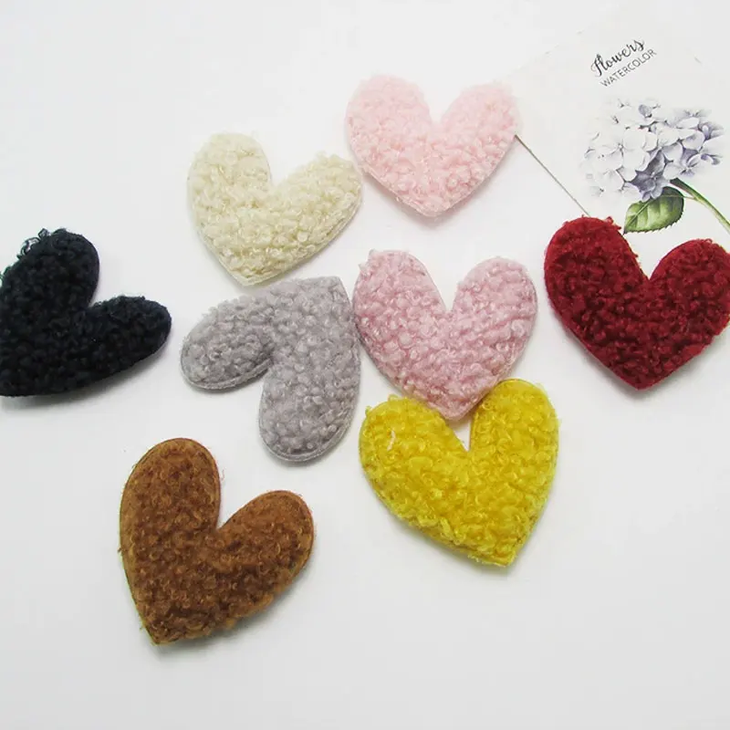 40pcs/lot 4.5cm Plush velvet Heart Padded Appliques DIY handmade Children Hair Accessories and Clothes Sewing