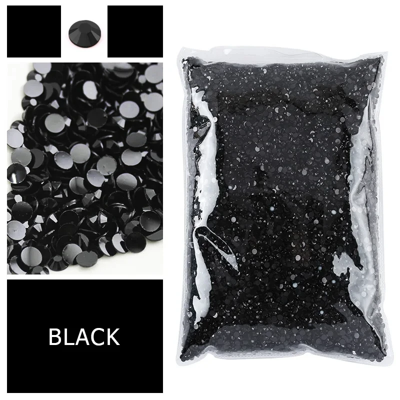 black 2-5mm wholesale package resin rhinestones flatback round glass non hot-fixed shinning crystal for DIY clothing craft