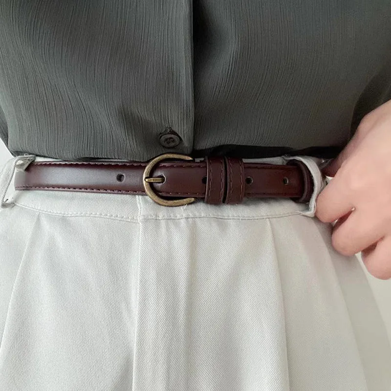 

Женский винтажный ремень с медной пряжкой из искусственной кожи, повседневные джинсы, тонкий ремень шириной 1,9 см, женский высококачественный роскошный женский ремешок в стиле ретро