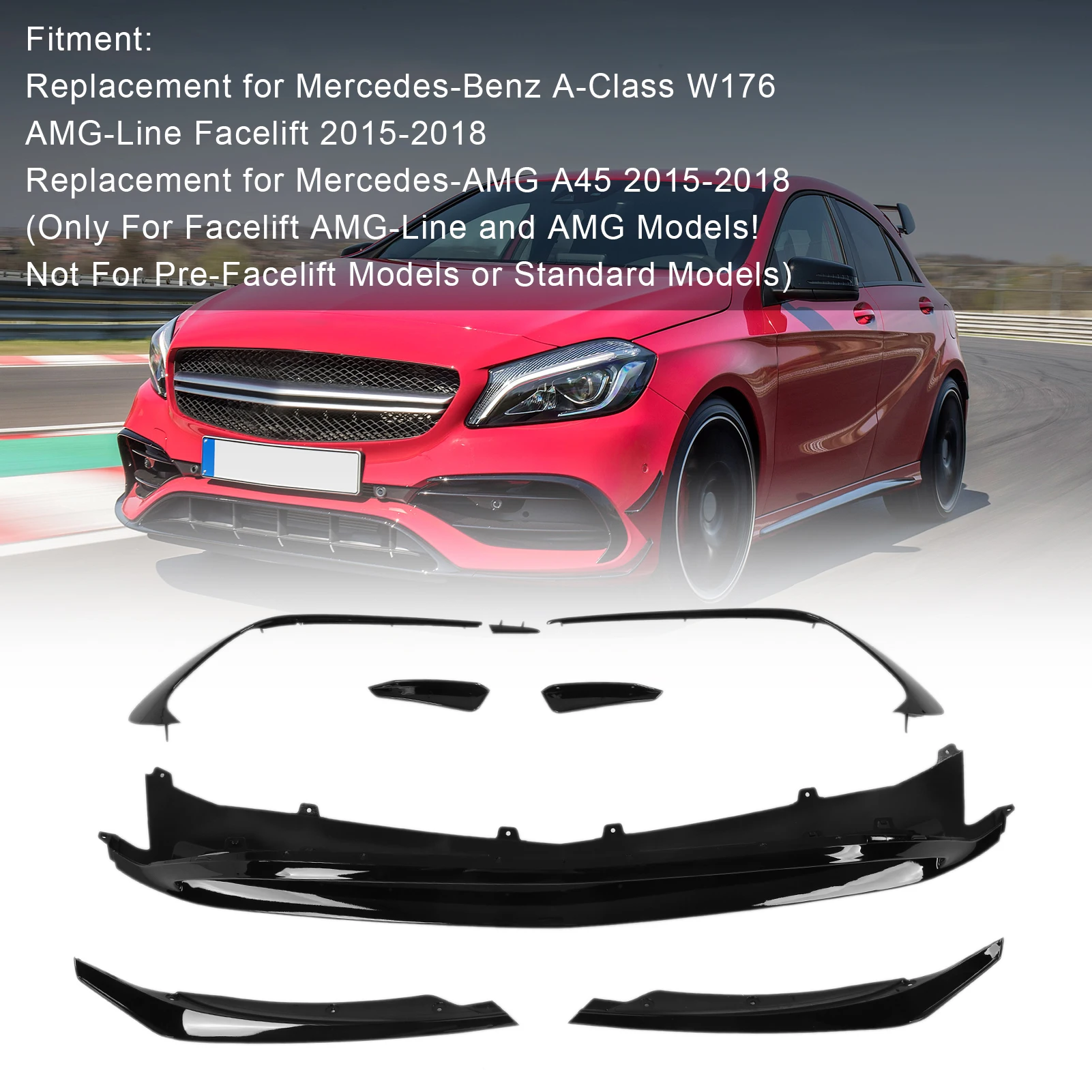 Front Bumper Aero Kit Bumper Aero Lip Simple Installation ABS Gloss Black Improve Aerodynamics for Car