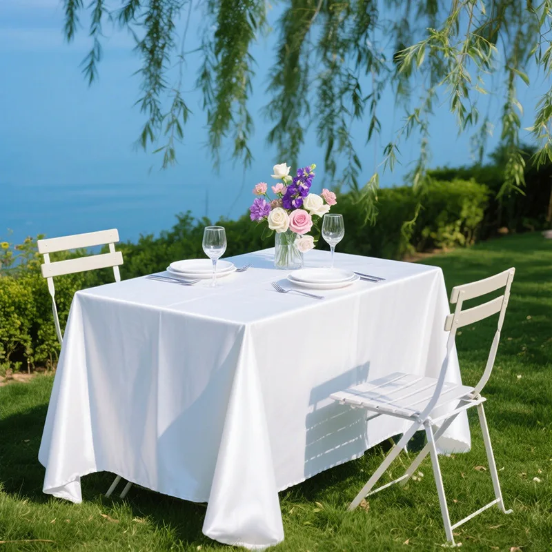 Satin Plain Rectangle Tablecloth Hotel Outdoor Wedding Decoration Bright Smooth Satin Tablecloth Party Banquet Table Cover