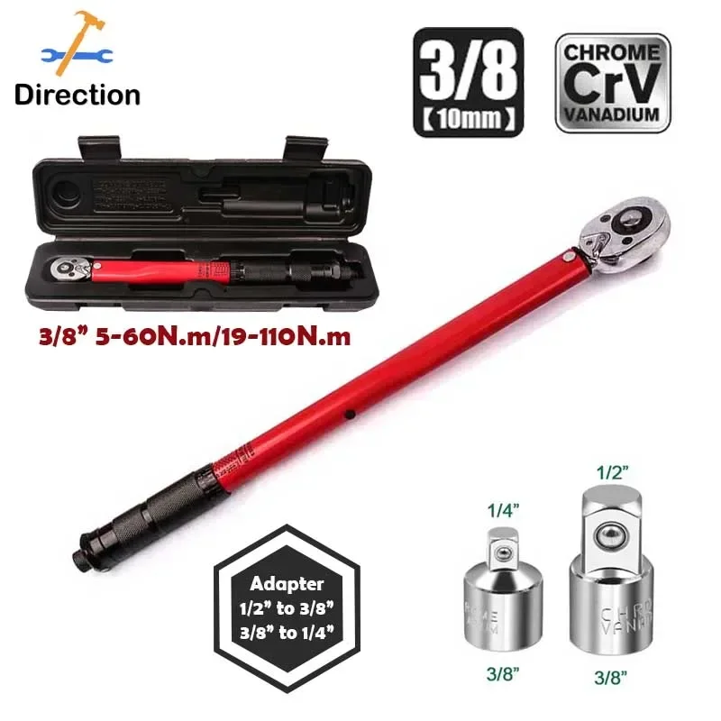 5-110N.m Torque Wrench 3/8 Precise Reversible Ratchet Torques Key Professional Bicycle Motorcycle Car Automotive Tool