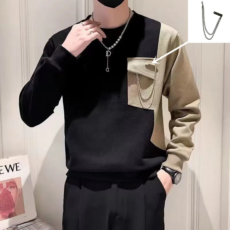 Y2K Techwear Autumn New Pocket Chain Basketball Tracksuit Men Cargo Sweatshirt Fashion Mens Streetwear Patchwork Black Hoodies