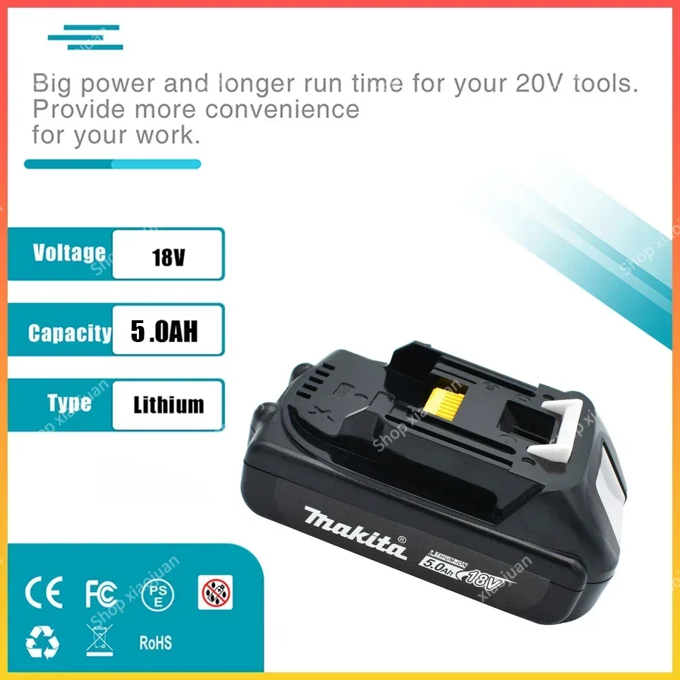 original Makita Rechargeable 18V 5.0Ah Li-Ion Battery BL1830 BL1815 BL1860 BL1840 194205-3 Replacement Power Tools Battery