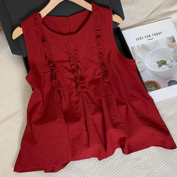 

Retro Red Lace Vest Women's Svel Design Sensation New 2025 Ele Top Polyester Fiber Loose Summer Faion