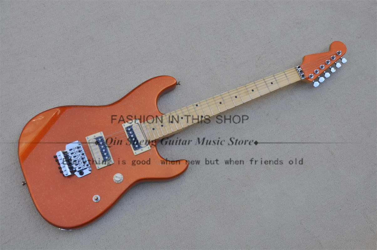 Metal Orange Electric Guitar Char Body Maple Neck 22 Frets Tremolo Bridge HH Pickups Chrome Tuners