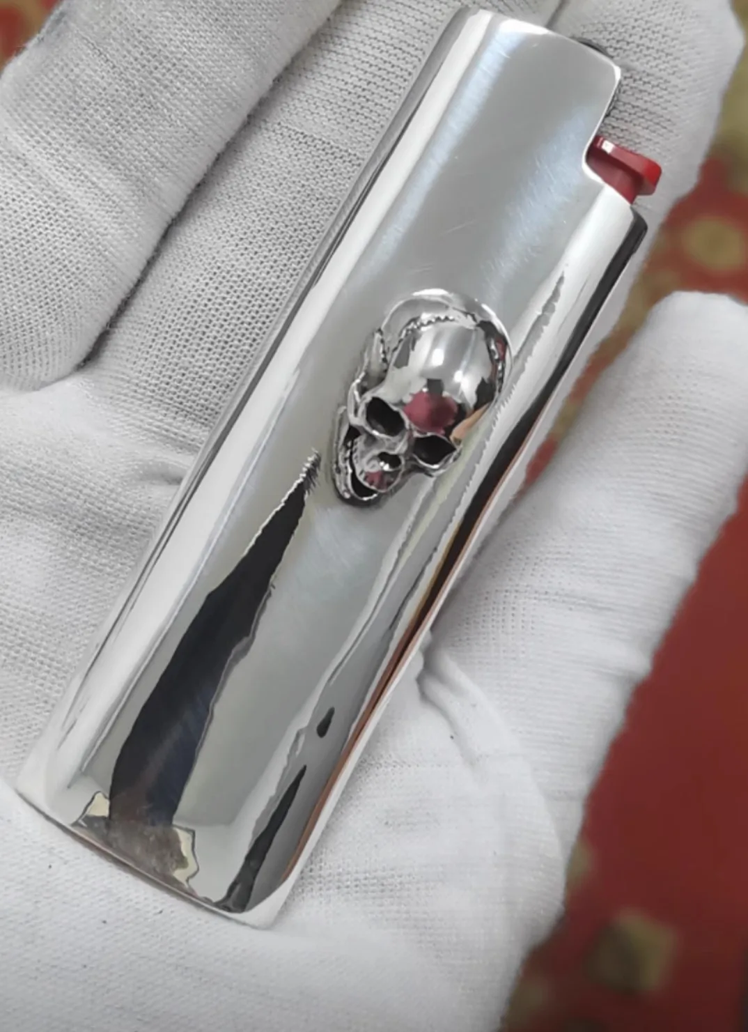 New Sterling Silver Skull Lighter Case Cover Fits Bic J3/ J5 Lighter Skull Lighter Case Cover Shell