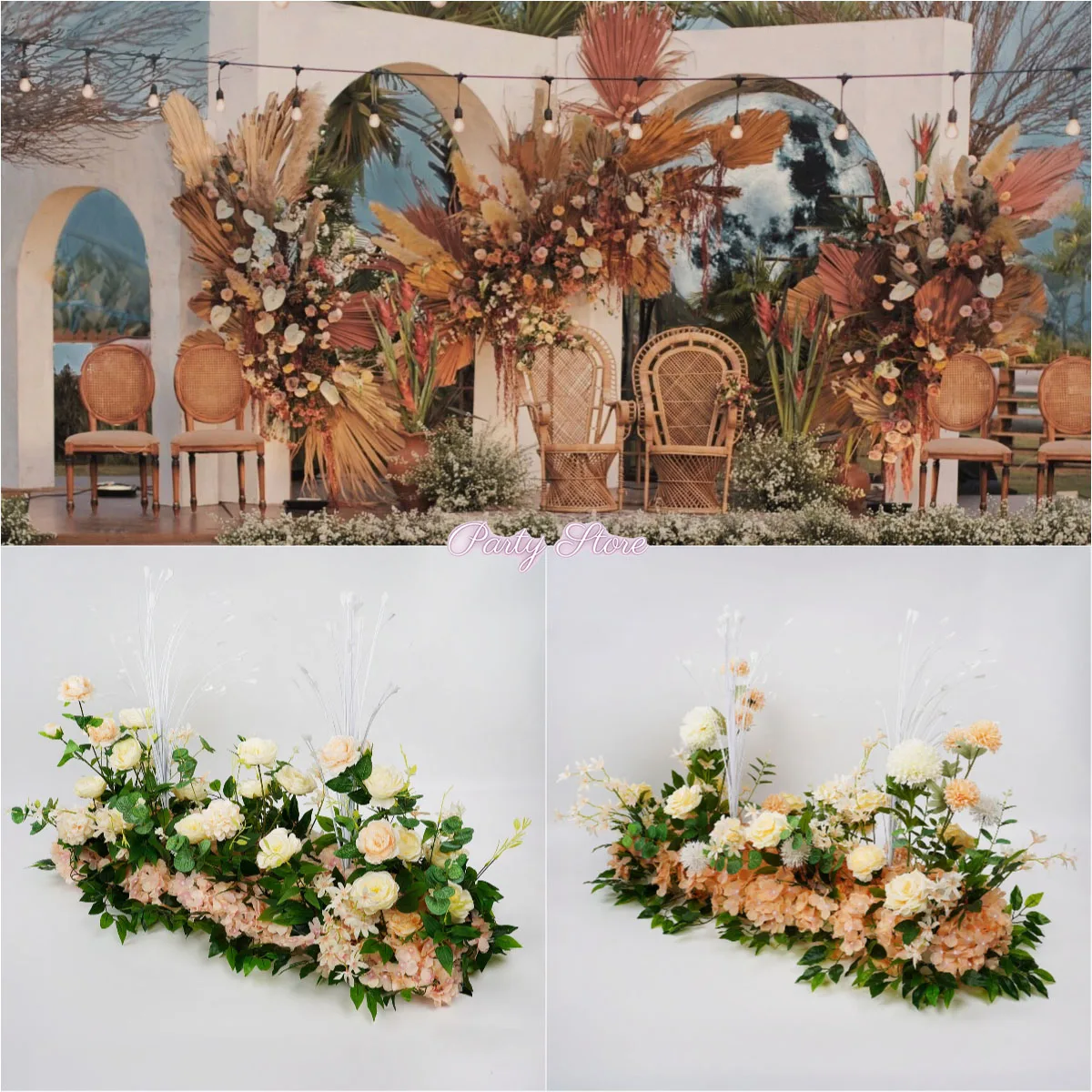 Autumn Rose Artificial Wedding Flower Row Decor Ball Iron Arch Backdrop Centerpiece Row Party Wedding Flower Arrangement Props