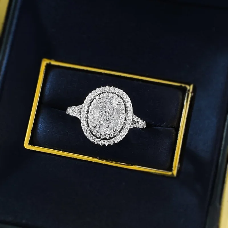 

Новое серебро S925, эллиптическое кольцо с полным бриллиантом 6*9, высокоуглеродистый бриллиант, ледяной цветок, яйцо, кольцо, ювелирные изделия