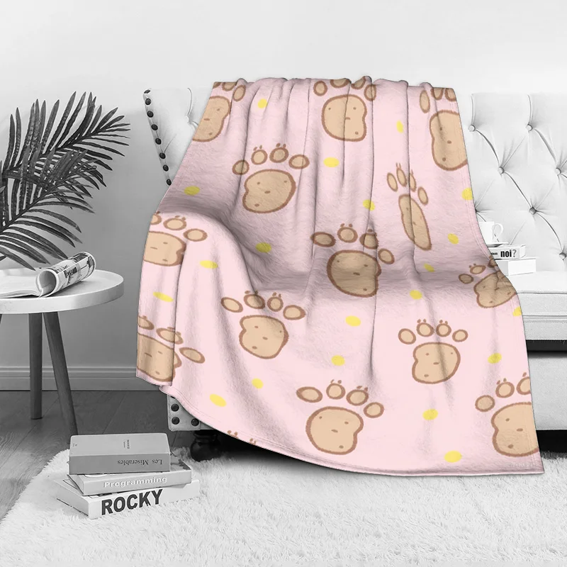 

Cute Pink Plush Blanket with Adorable Paw Prints and Yellow Dots Soft Cozy for Kids and Adults Allergy-proof & machine washable