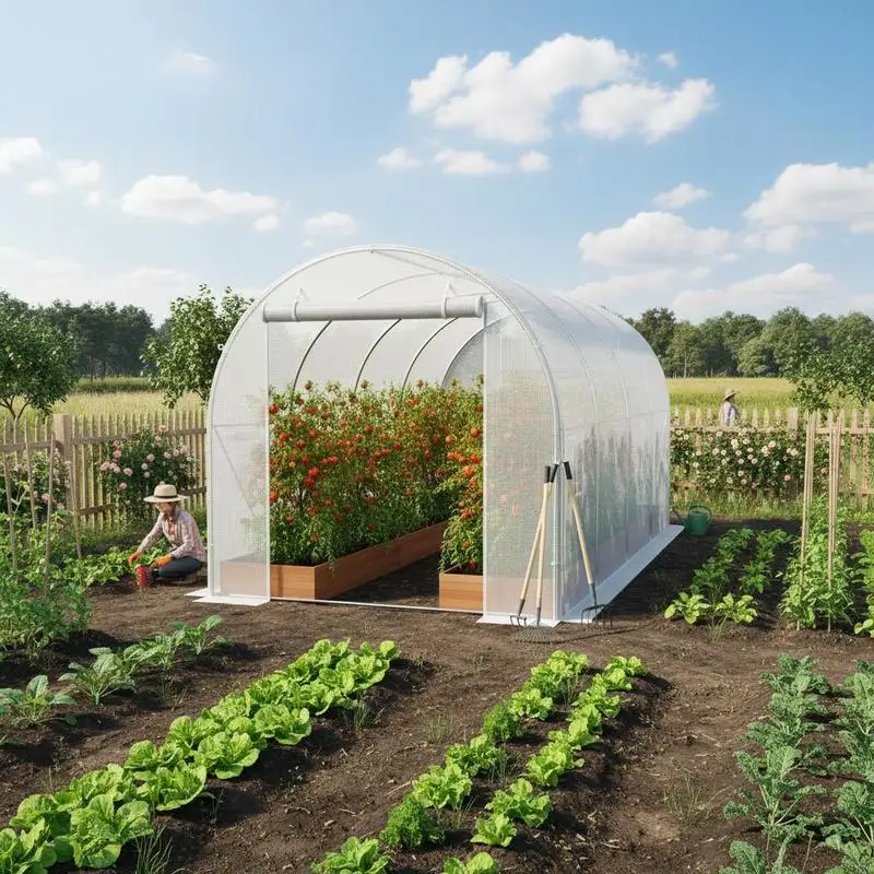 Plant Nursery Hot House 10x6x6ft For Backyard Garden Farm, Galvanized Steel Frame PE Mesh Cover Roll-up Windows Zipper Door White