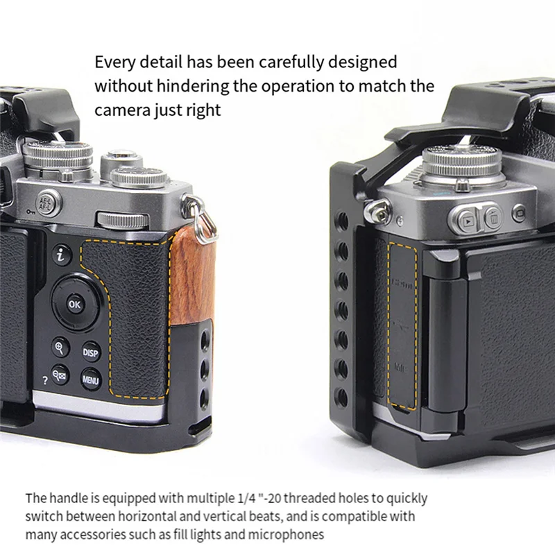 REPLA-Wood Handle Aluminum Alloy Camera Cage Stabilizer Rig For Nikon ZFC Cameras